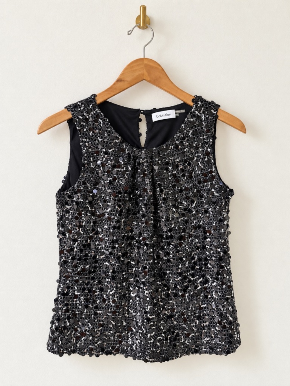 Calvin Klein Black & Silver Sequin Sleeveless Top XS